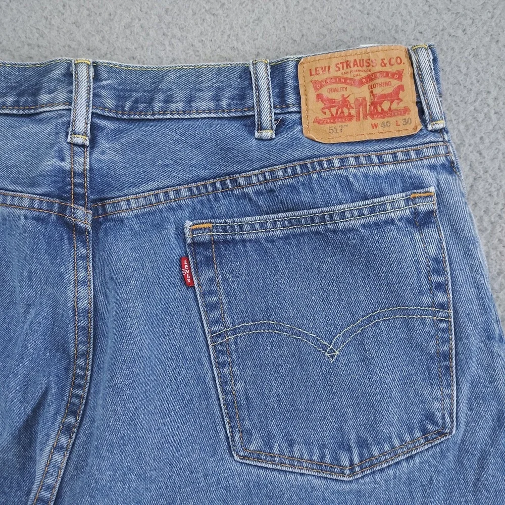 Levis 517 Jeans Mens 40x30 Blue Denim Bootcut Zip Fly High Rise Distressed